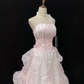 Blush Pink Strapless Long Vintage Elegant Romantic Gown With Lace & Cinched Waist, Wedding Dress & Bridal Gown gh8137