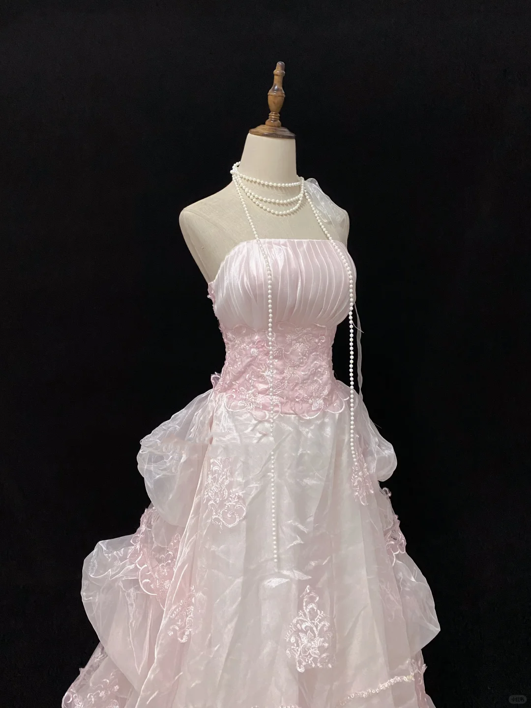 Blush Pink Strapless Long Vintage Elegant Romantic Gown With Lace & Cinched Waist, Wedding Dress & Bridal Gown gh8137
