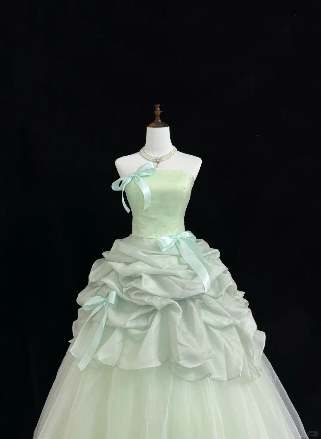 Sage Green Fresh Strapless Cinched Waist Voluminous Skirt Long Romantic Dress, Wedding Gown gh7834