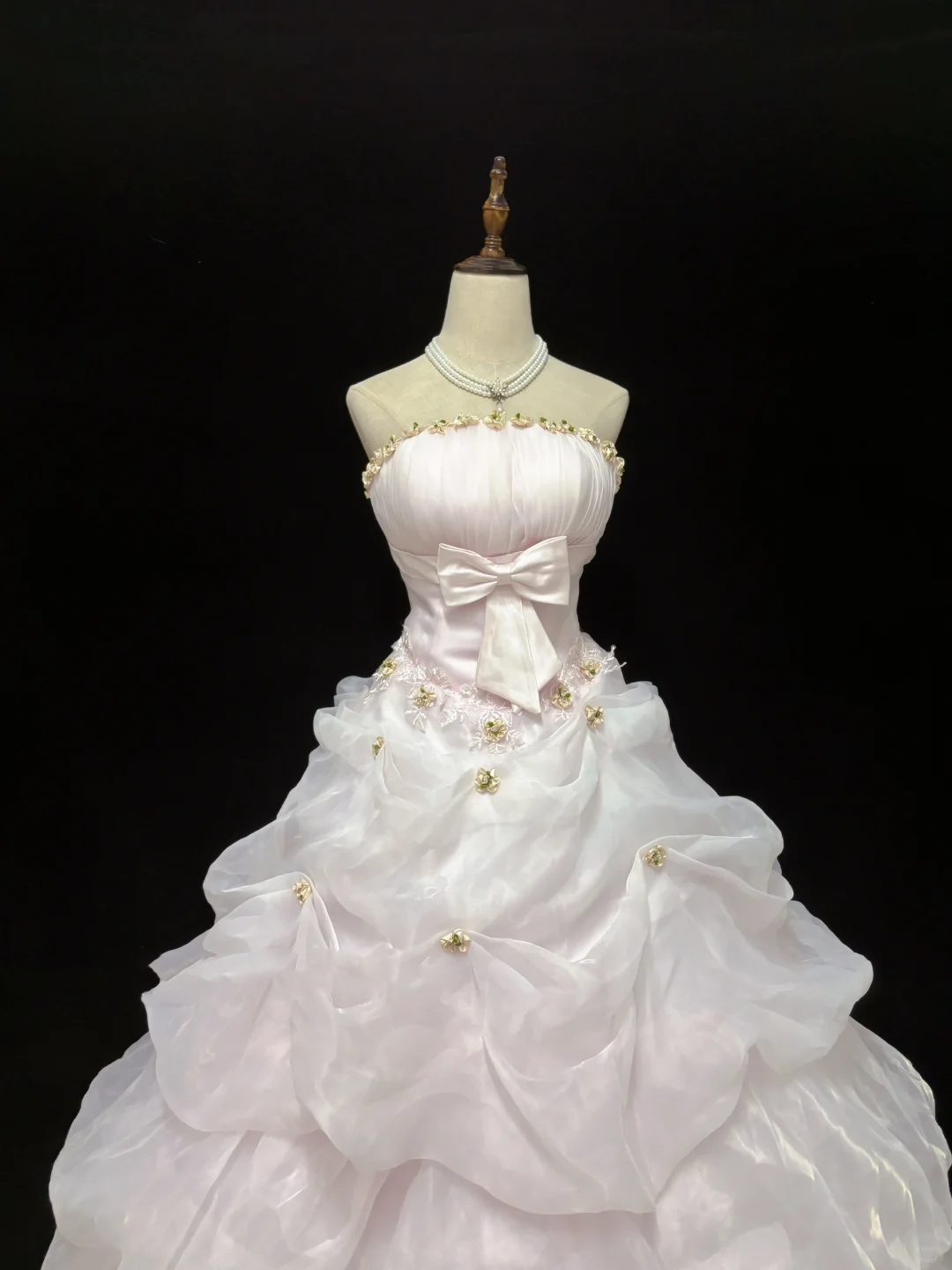 Blush Pink Strapless Gown, Cinched Waist, Voluminous Princess Skirt, Elegant Cute Romantic Dress, Wedding Gown gh8093