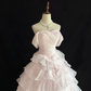 Blush Pink Strapless Cinched Waist Minimalist Elegant Voluminous Tiered Skirt Romantic Dress, Wedding Gown gh8003