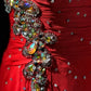 girlhomeshops-Glamorous Shiny Red Crystal One Shoulder Prom Dress gh5849