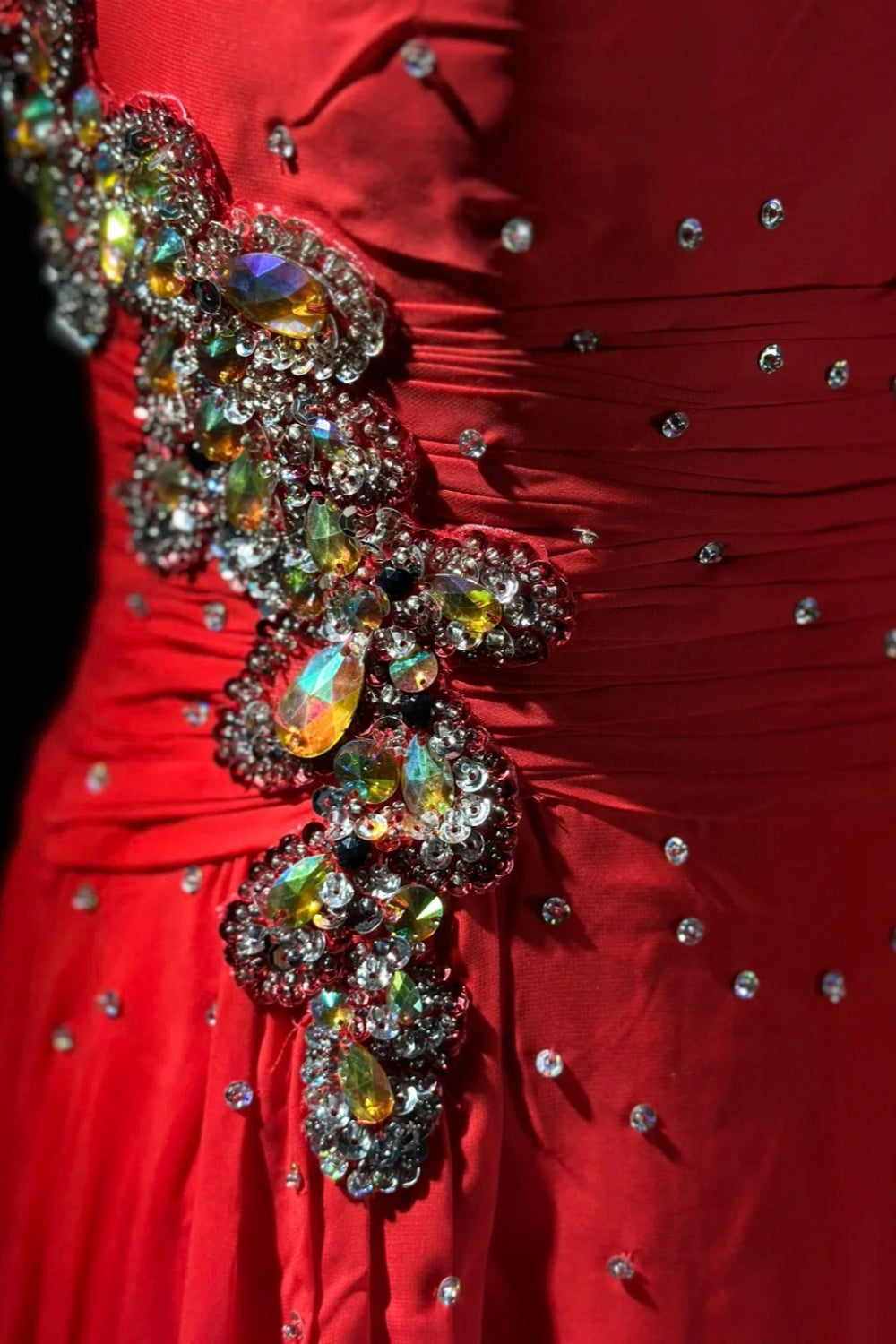 girlhomeshops-Glamorous Shiny Red Crystal One Shoulder Prom Dress gh5849