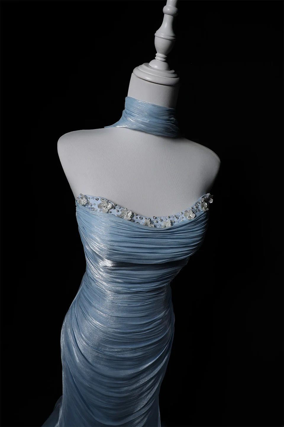 Light Blue Strapless Waist-Cinched Ruched Elegant Evening Dress, Fairy Gown, Romantic Gown gh7468