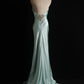 girlhomeshops-Mint Green Satin Halter Sleeveless Floor-Length Beaded Mermaid Evening Gown gh6307