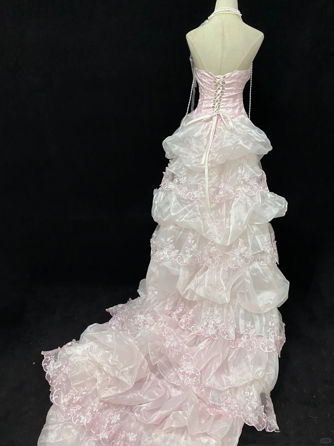 Blush Pink Strapless Long Vintage Elegant Romantic Gown With Lace & Cinched Waist, Wedding Dress & Bridal Gown gh8137