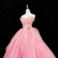 Pink Strapless Cinched Waist Voluminous Skirt Romantic Dress, Wedding Gown gh7869