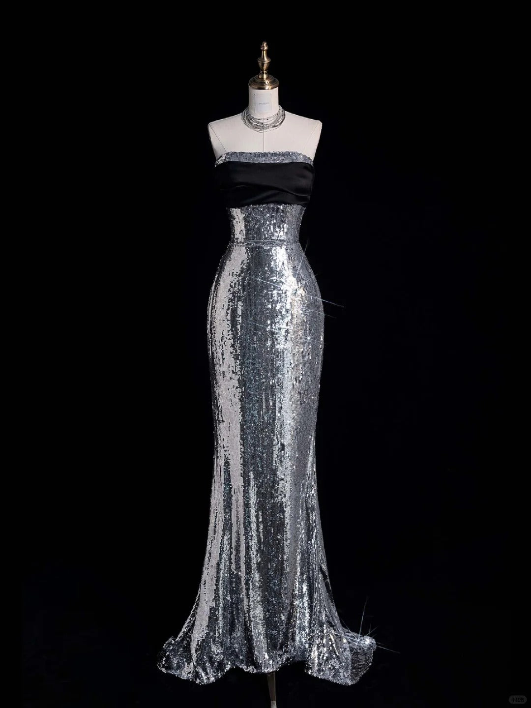 Silberne Pailletten glänzende wunderschöne elegante schöne lange Pailletten bodenlanges Ballkleid Abendkleid gh4112