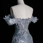 ✨💎Silberblau, luxuriös, Schwerindustrie, funkelnd, wunderschön, elegant, exquisite Perlenbesatz, atemberaubendes langes Meerjungfrauenkleid mit Pailletten, bodenlanges Schleppkleid, Ballkleid, Abendkleid, Hochzeitskleid, gh4114