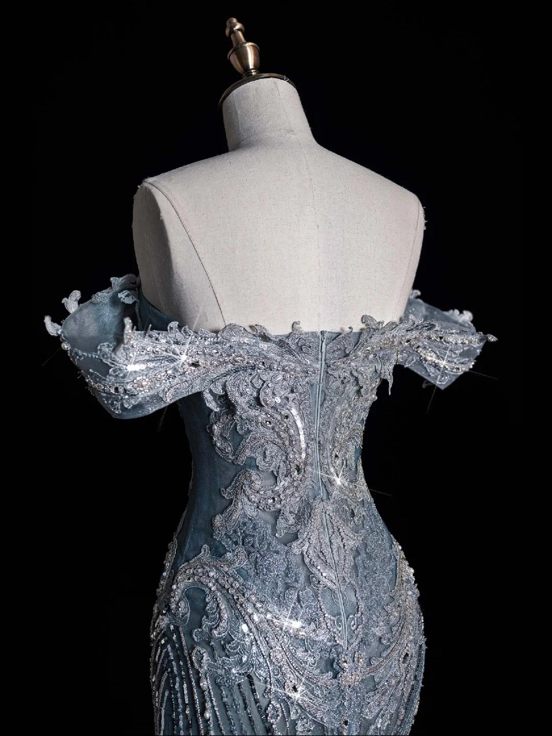 ✨💎Silberblau, luxuriös, Schwerindustrie, funkelnd, wunderschön, elegant, exquisite Perlenbesatz, atemberaubendes langes Meerjungfrauenkleid mit Pailletten, bodenlanges Schleppkleid, Ballkleid, Abendkleid, Hochzeitskleid, gh4114