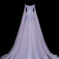 Fairy Luxury Dreamy Style Light Purple Tulle Strapless Train Gown - Starlight Theme Dinner & Ball Dress gh6562