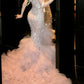 Pink Luxurious And Exquisite Pearl Embellishment Long Chiffon Mermaid Slim Fit Evening Gown gh6758