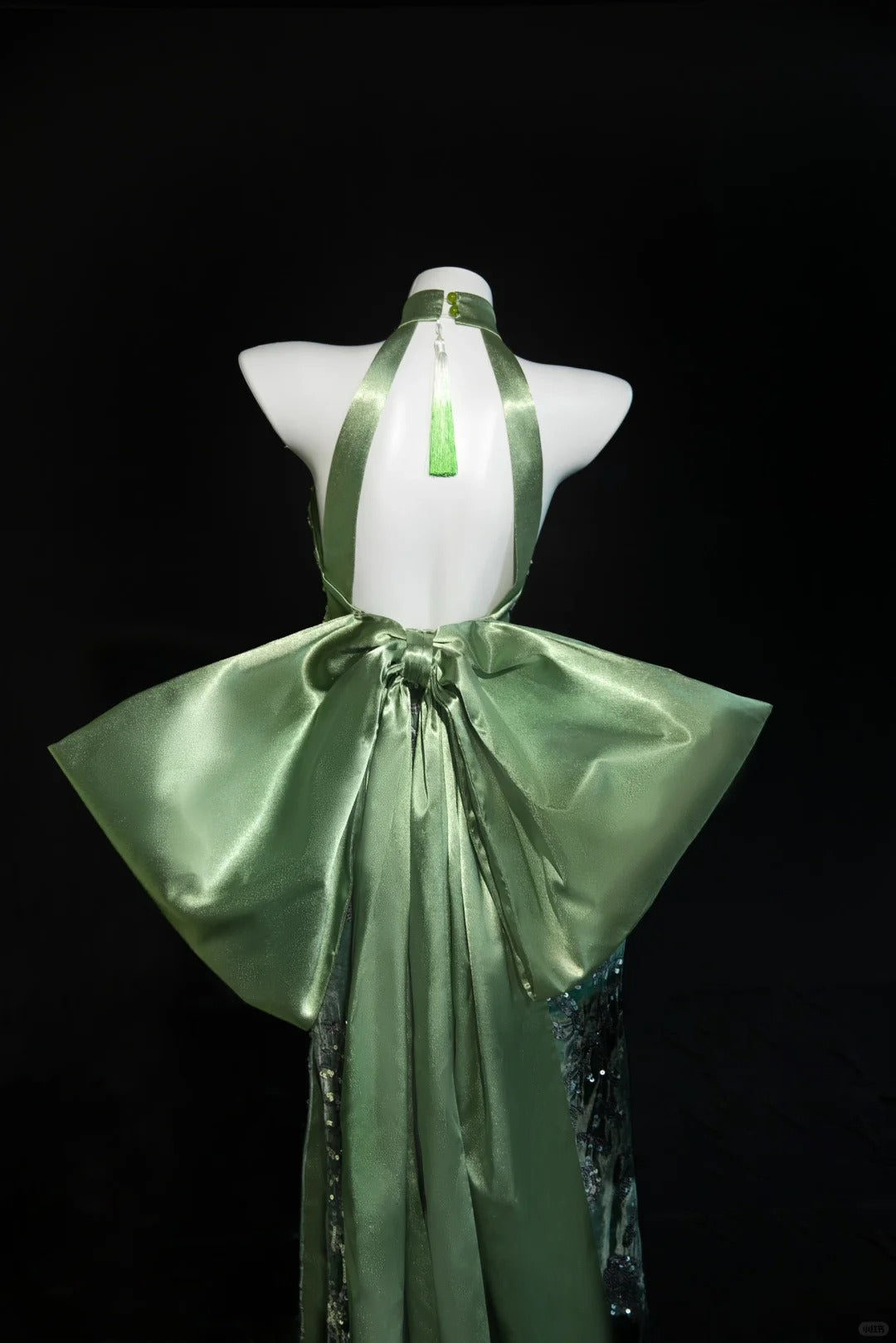 Grün Elegant Exquisite Perlen Pailletten Lange Satin Meerjungfrau Cheongsam Ballkleid Abendkleid Brautkleid Partykleid gh4132