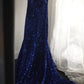 Königsblaues Fischschwanz-Abendkleid aus Samt mit Pailletten und Perlen, seitlicher Schlitz, plissiert, für Hochzeiten, Zeremonien, Geburtstagsfeiern, gh4326