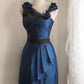 Blue floral short satin homecoming dress birthday party dress small orchid gh4304