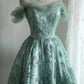 Green girl cute one shoulder flower bud print short princess dress adult birthday party homecoming dress gh4325