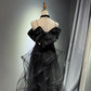 Girlhomeshops -Black shiny elegant long sequined tulle Prom dress evening gown graduation dress gh5107