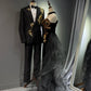 Girlhomeshops -Black shiny elegant long gold sequined tulle trailing ball gown evening gown graduation gown gh5108