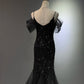 Girlhomeshops -Black shiny mermaid long sequined ball gown evening dress graduation dress gh5112