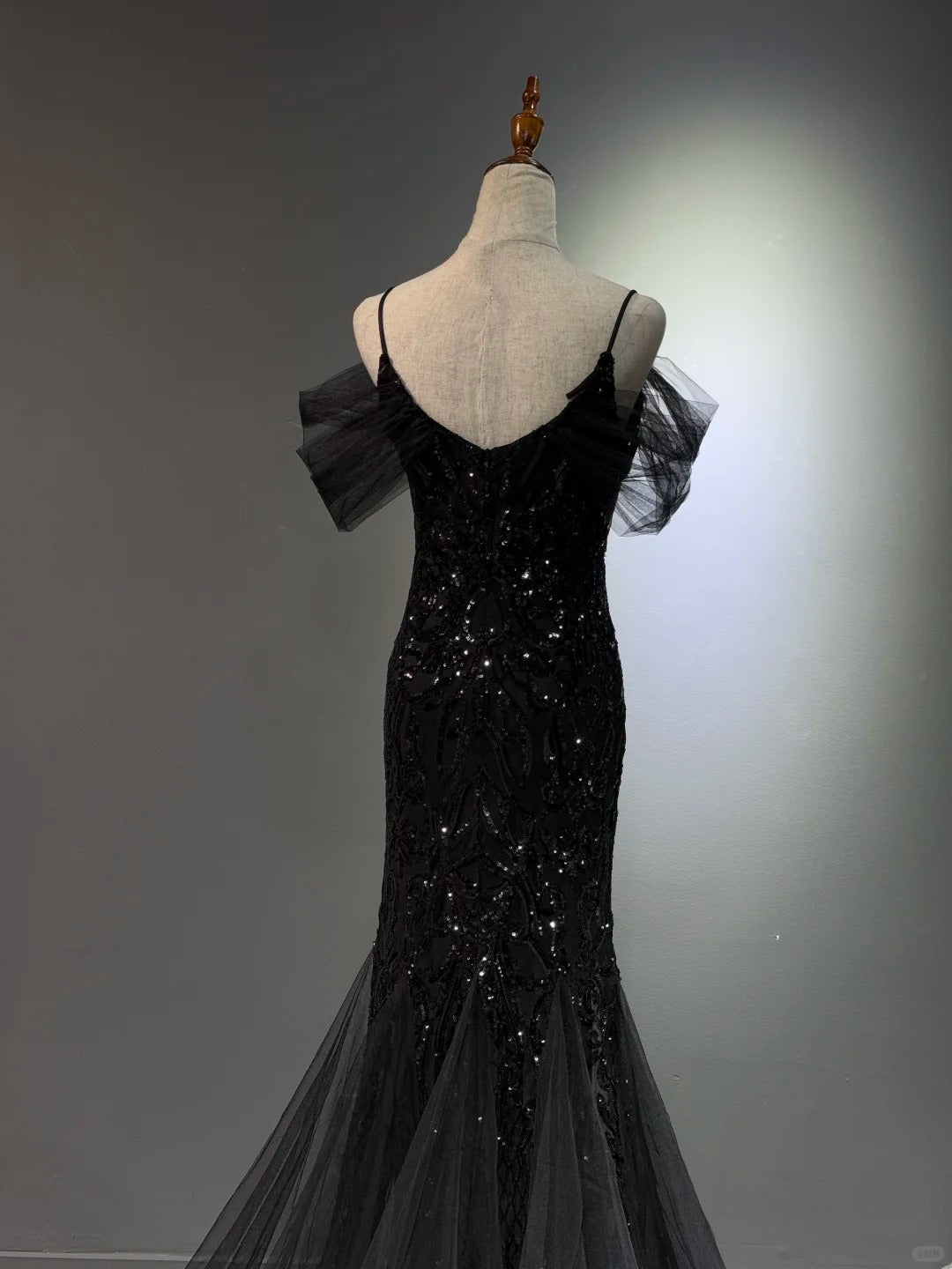 Girlhomeshops -Black shiny mermaid long sequined ball gown evening dress graduation dress gh5112