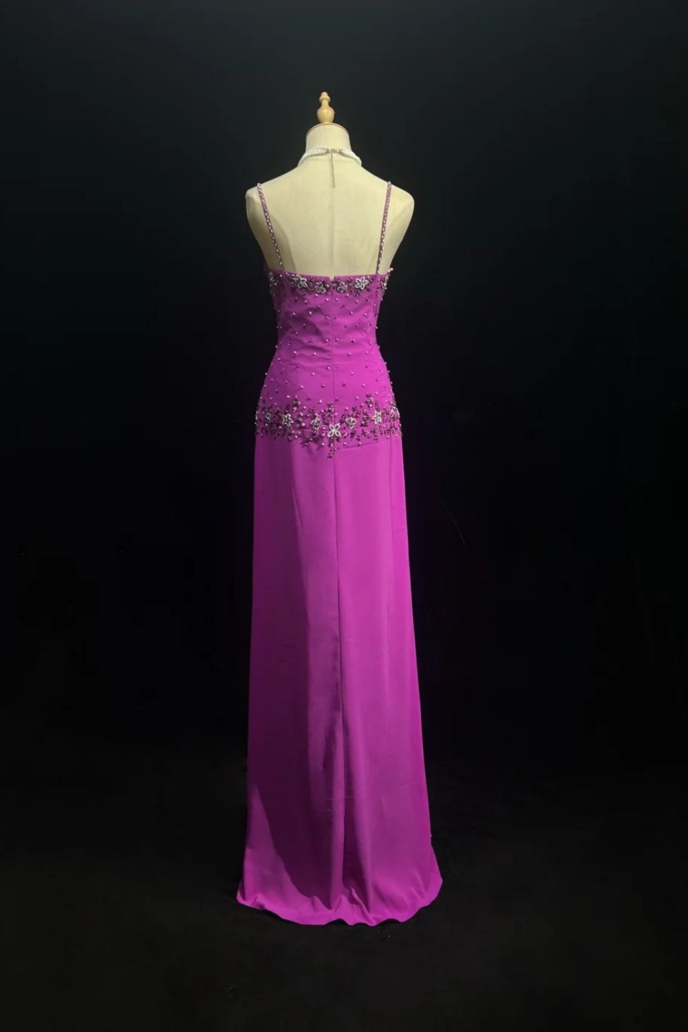 girlhomeshops-Langes, lila perlenbesetztes Satin-Abendkleid gh6245