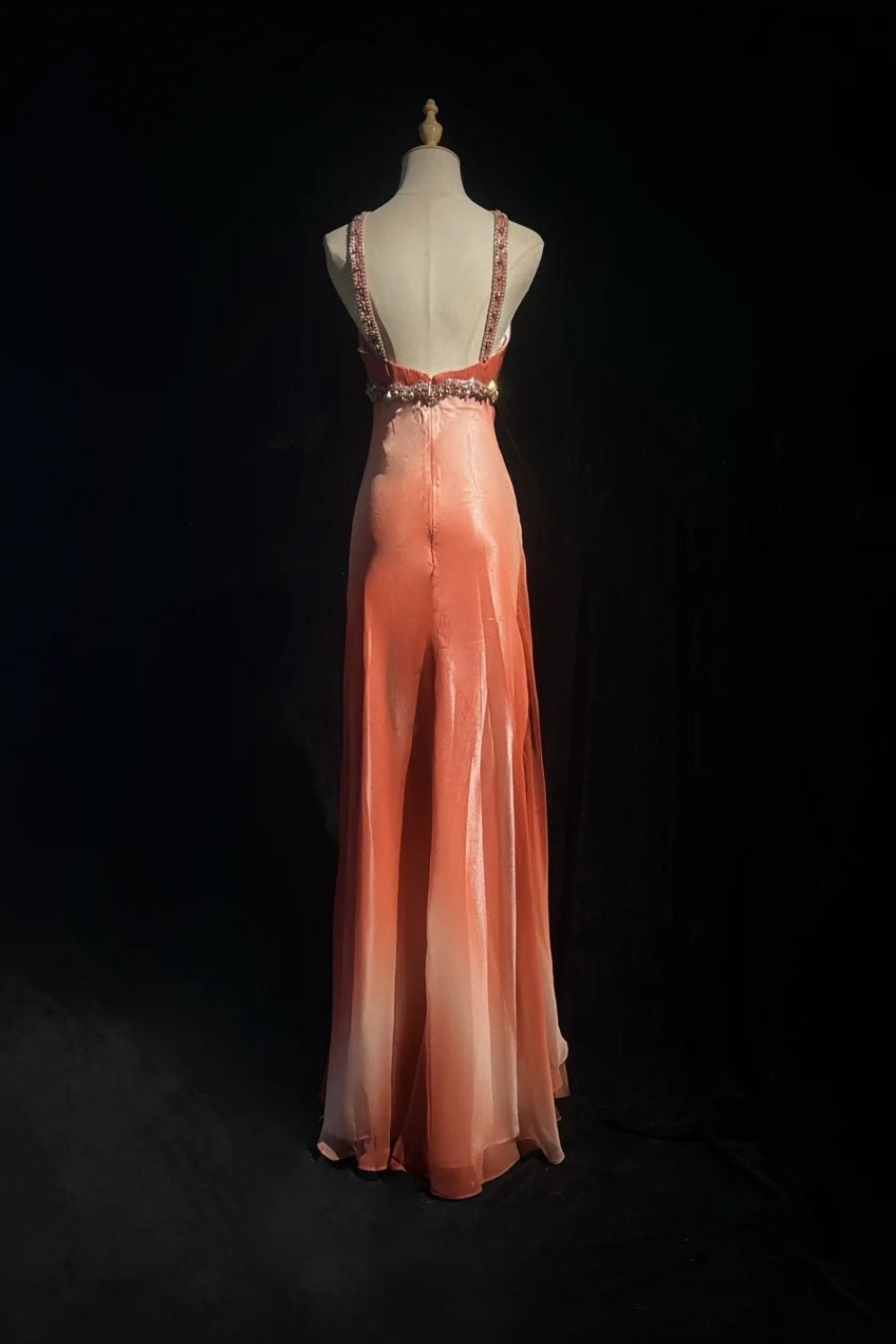 girlhomeshops - Robe de bal longue en mousseline orange élégante à dégradé de perles gh6246