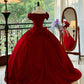 Girlhomeshops - Burgunderrot, elegant, Retro, lang, Samt, Quinceanera-Kleid, Ballkleid, Abschlussballkleid, Prinzessinnenkleid, gh5005