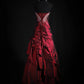 girlhomeshops-Burgundy Satin Beaded Strapless Sleeveless Floor-Length Ruffled Gown gh6316