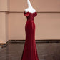 Robe de soirée élégante en velours bordeaux, longue, style sirène, coupe slim, avec perles, gh4877