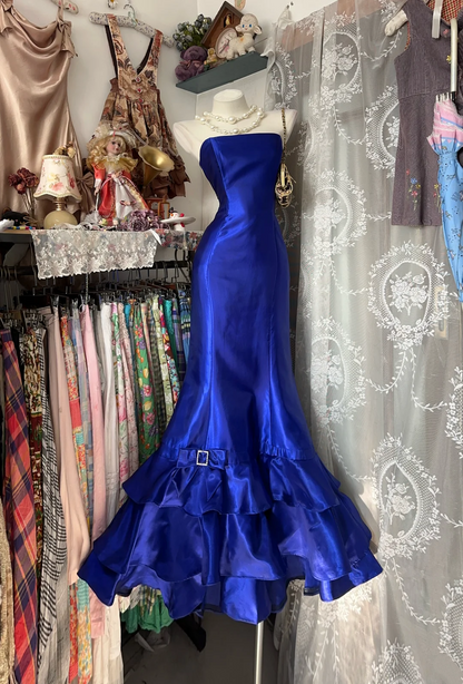 Dark Blue Strapless Fitted Mermaid Long Evening Gown gh7138