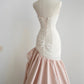 girlhomeshops- Vintage Pink-White Contrast Ruched Strapless Mermaid Long Evening Gown gh6091