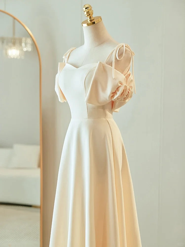 Champagner Elegante Mode Lange Bodenlangen Satin Brautjungfernkleider Ballkleid Abendkleid Hochzeitsgast Partykleid Hochzeit Mutter der Braut Kleid gh4001