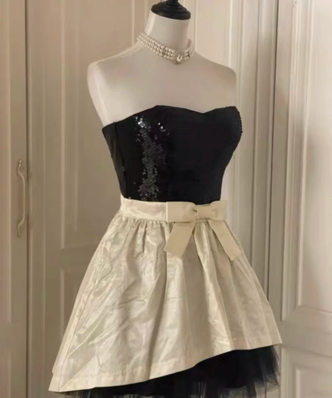 ✨Robe de princesse blanche rétro brillante et élégante à paillettes, robe de soirée d'anniversaire ~ 🖤 gh4268