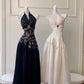 Robe de bal longue en satin noir/blanc vintage, robe de soirée d'anniversaire, gh4410