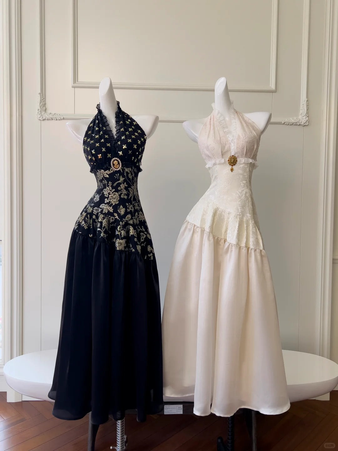 Robe de bal longue en satin noir/blanc vintage, robe de soirée d'anniversaire, gh4410