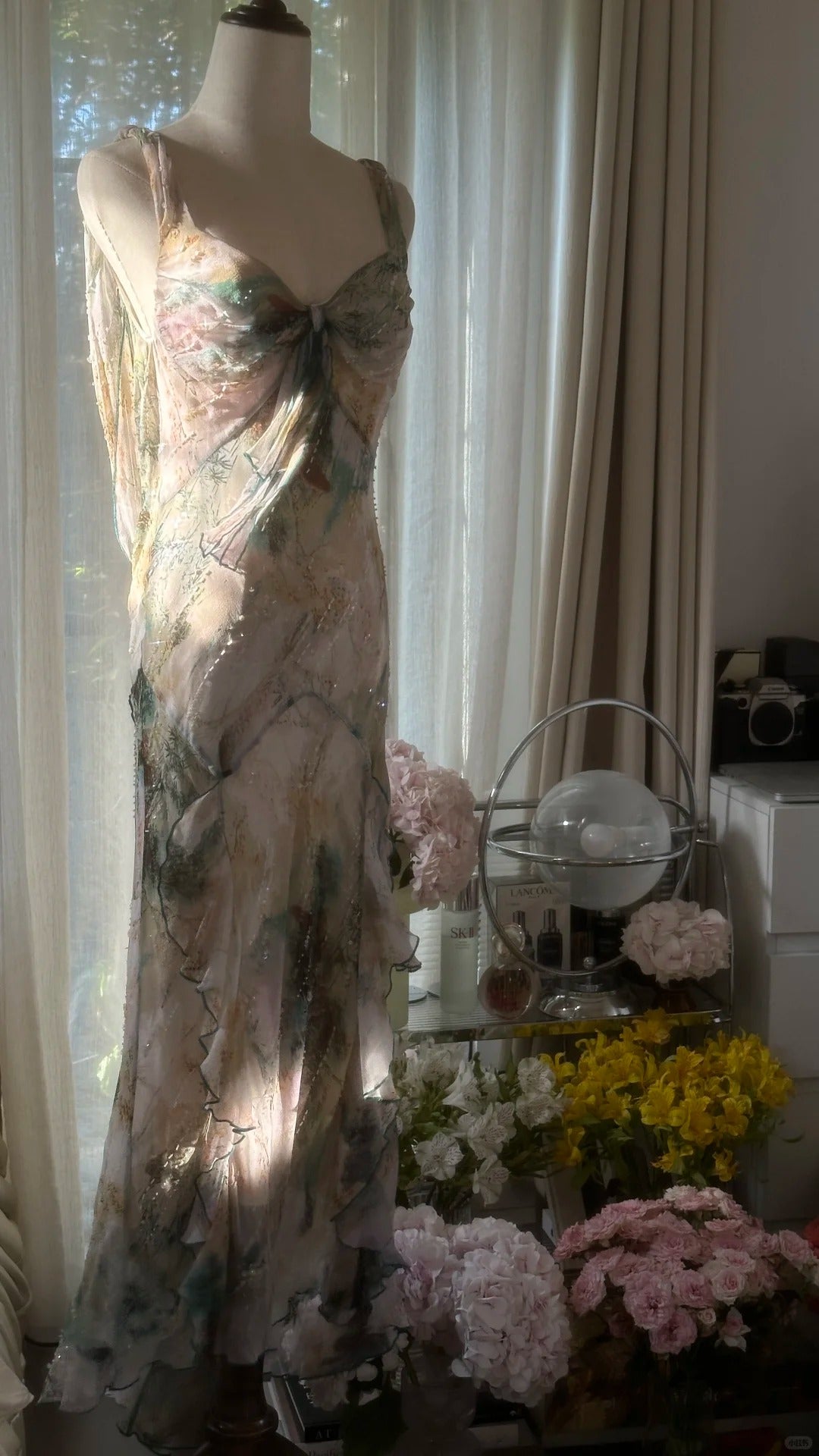 Robe de soirée longue et élégante en mousseline de soie, avec perles de fée, gh4752
