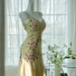 Yellow Elegant Romantic Delicate Pink Floral Beading Spaghetti Straps Midi/Short Chiffon Homecoming Ball Gown Evening Dress Birthday/Wedding Guest/Holiday Party Dress Prom Dress gh4023