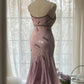 Blassrosa, elegantes, modisches, raffiniertes, perlenbesetztes, herzförmiger Ausschnitt, Spaghettiträger, langes Chiffon-Kleid mit Rüschen, Heimkehrkleid, Ballkleid, Abendkleid, Geburtstags-/Urlaubspartykleid, Ballkleid gh4067