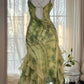 Green Romantic Elegant Exquisite Beaded Backless Long Chiffon Ruffle Homecoming Dress Prom Dress Evening Dress Birthday Vacation Party Dress gh4008