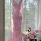 Rosa florales Vintage Perlen Spitzen langes Ballkleid Abendkleid Partykleid gh4819