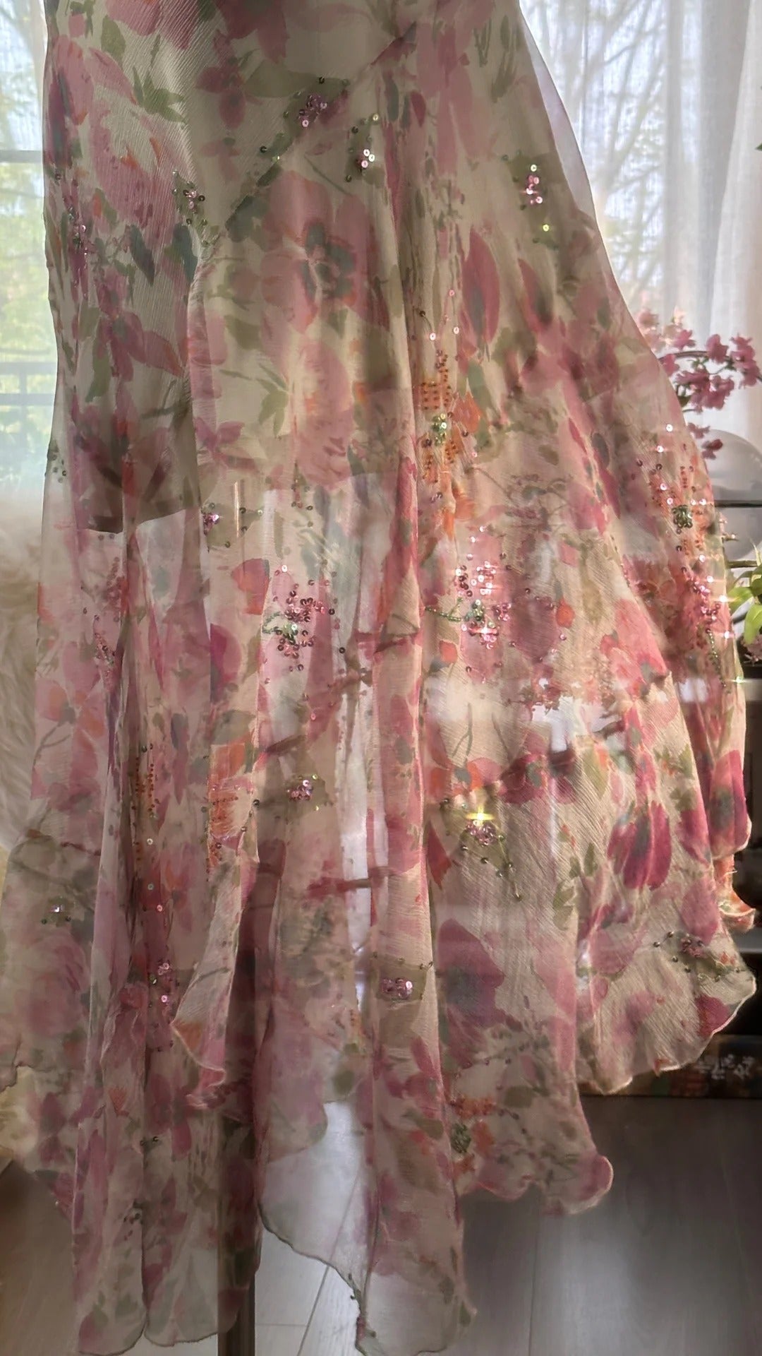 Pink gorgeous fashion elegant vintage floral exquisite beading long chiffon ball gown evening dress birthday party dress prom dress gh3952