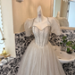 Ivory Shawl with Silver Rhinestones, Waist-Cinched Full Flared Skirt Elegant Romantic Dress, Wedding Gown gh7684