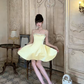 Pale Yellow Satin Homecoming Dress Spaghetti Straps Rhinestone Short Prom Dress gh9403