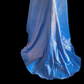 Royal Blue Halter Satin Mermaid Evening Gown, V‑Neck, Floral Beaded Embroidery Bodice, Beaded Waistband, Front‑Slit Ruffled Skirt, Small Train, Formal Pageant Prom Dress gh8901
