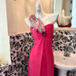 Magenta One-Shoulder Waist-Cinched Sexy Elegant Romantic Dress, Wedding Gown gh7586