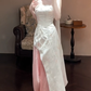 White Satin Strapless Fitted Waist Unique Designed Skirt Prom & Evening Party Dress gh8504