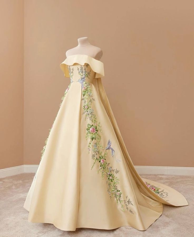 Yellow gorgeous exquisite floral long satin formal custom made ball gown evening dress gh3148