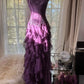 Robe de soirée longue et élégante en mousseline de soie, à volants, violette, romantique, sans manches, pour fête d'anniversaire, gh4270