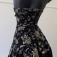 Black Vintage Halter Long Evening Gown, Lace V‑Neck, Gold Floral Jacquard Bodice, Retro Gem Brooch Detail, Mixed Chiffon Maxi Skirt, Party Prom Dress gh8918