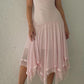 girlhomeshops – Rosa Spaghettiträger, langes Chiffon-Ballkleid mit Rüschen, gh5681